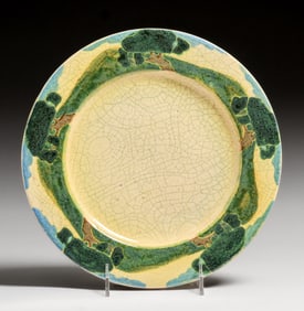 Early Pewabic Pottery Oak Tree Scenic Plate c1905