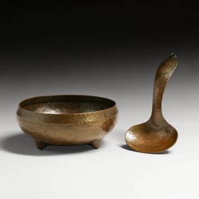 Roycroft Hammered Copper Nut Bowl & Spoon c1915