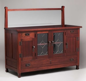 Roycroft Mahogany Leaded Glass Sideboard c1905
