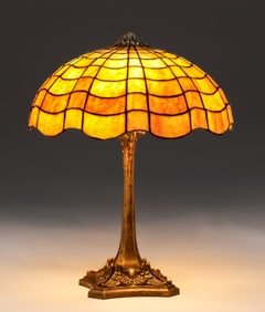 Gorham Amber Gold Leaded Glass Lamp c1905
