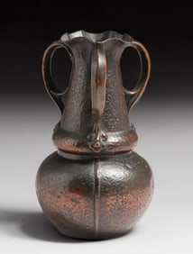 Arts & Crafts Hammered Copper Three-Handled Vase c1910