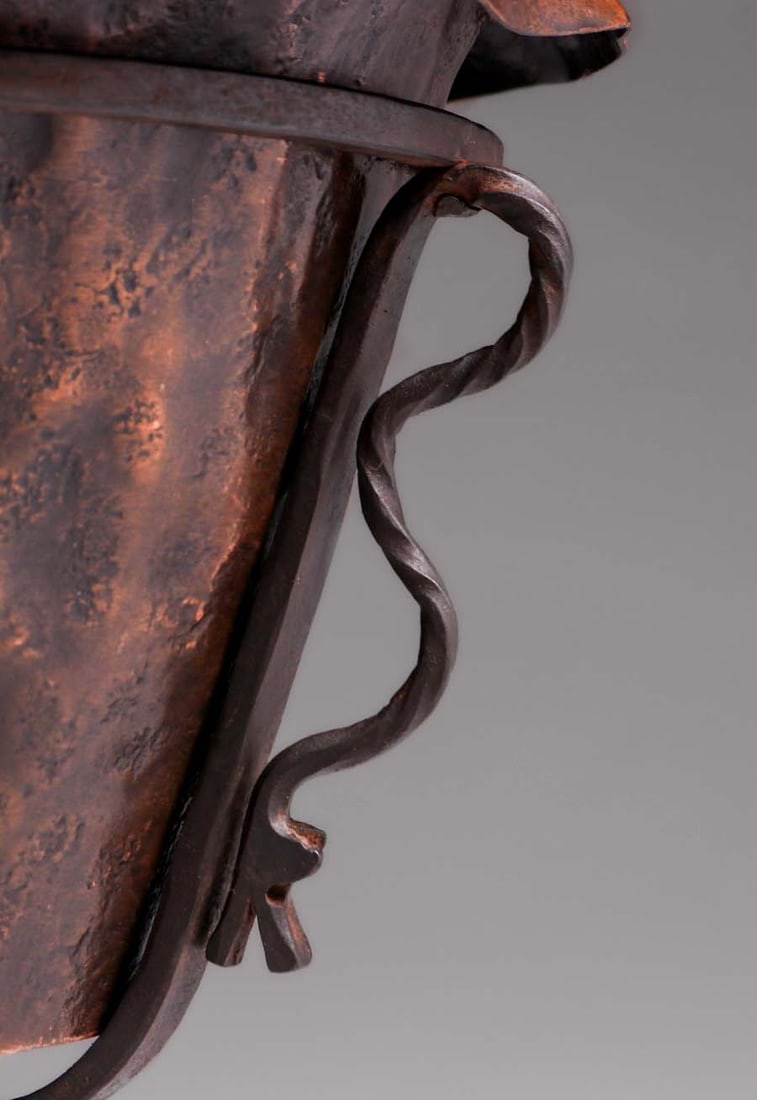 Samuel Yellin Hammered Copper & Hand-Forged Iron Plant Stand c1920: Samuel Yellin Hammered Copper & Hand-Forged Iron Plant Stand c1920. Signed. Color added to excellent original patina on copper planter. Iron work has excellent original patina. 37"h x 17.75"d at feet