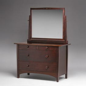 Gustav Stickley - Harvey Ellis Maple Inlaid Dresser with Mirror c1904
