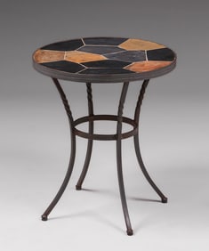 Contemporary Arts & Crafts - Spanish Revival Hand-Forged Iron Slate Tile-Top Table c1990s