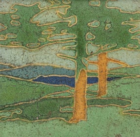 Grueby Faience Pine Trees Tile c1906