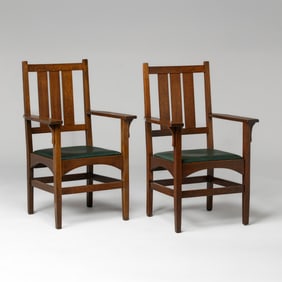 Gustav Stickley - Harvey Ellis Designed Pair of Armchairs c1905