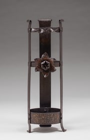 Arts & Crafts Period Hand-Forged Iron & Copper Umbrella Stand c1920