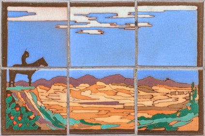 Taylor Tile Co - Los Angeles Six-Tile Native American on Horseback c1930s