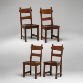 Early Gustav Stickley Set of 4 Rabbit-Ear Chairs c1901