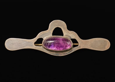 Chicago Arts & Crafts Sterling Silver & Amethyst Cutout Brooch c1910