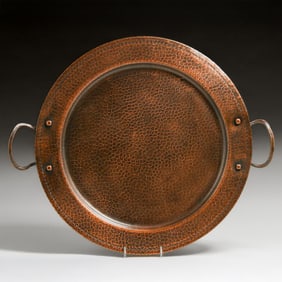 Roycroft Hammered Copper Two-Handled Serving Tray c1920