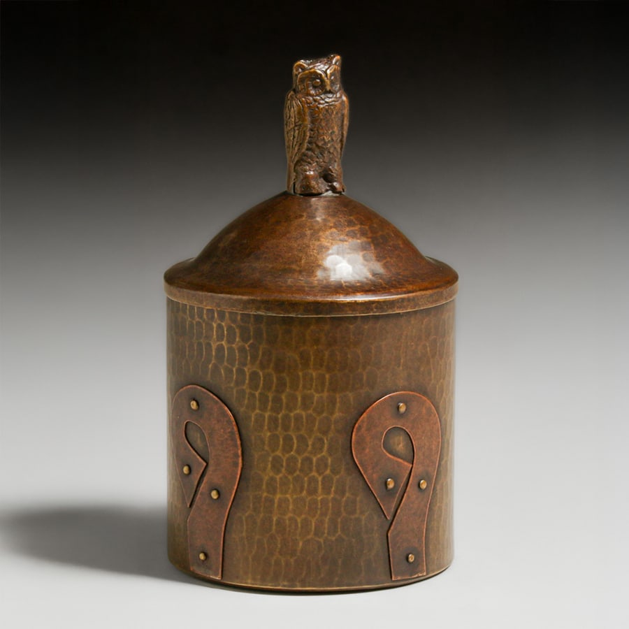 Arts & Crafts Period Hammered Copper & Brass Owl Humidor c1910 (1 of 6)