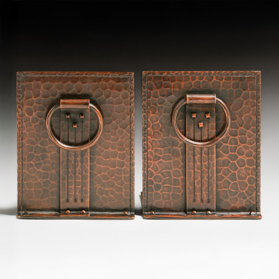 Roycroft Hammered Copper Loop-Handle Bookends c1915 (1 of 7)