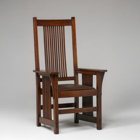 Gustav Stickley Tall Spindled Armchair c1910