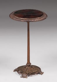 Arts & Crafts Period Bronze, Cast Iron & Art Glass Side Table c1910