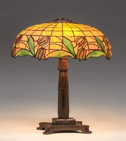 Reed & Barton - Taunton, MA Leaded Glass Tulip Lamp c1910