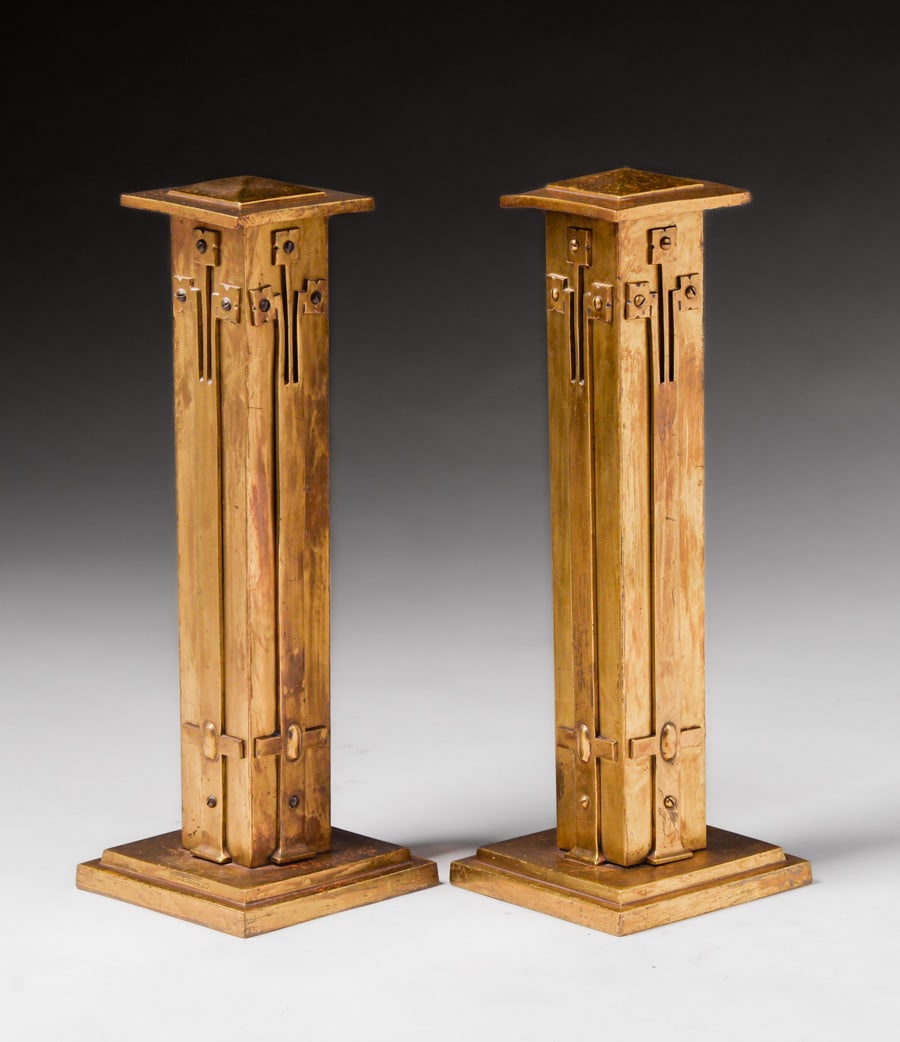 Prairie School Brass Andirons c1910 (1 of 5)