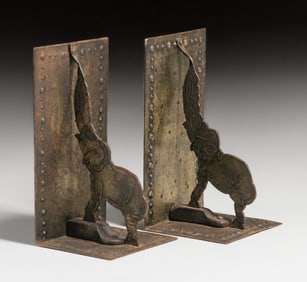 Goberg - German Hand-Forged Iron Elephant Bookends c1905