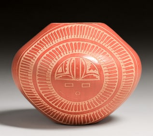 Wilma Baca Tosa (Born 1967) Jemez Pueblo Redware Pottery Scraffito Vase c2000