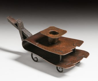 Japanese Meiji Period Arts & Crafts Hammered Copper Candlestick c1910