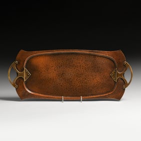 WMF - German Hammered Copper & Brass Two-Handled Tray c1905