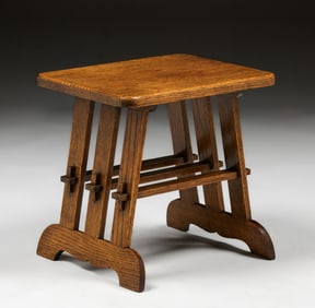 Arts & Crafts Period Oak Tenon & Key Stool c1910