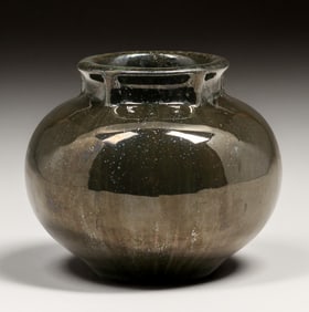 Fulper Pottery Mirror Black Spherical Vase c1917-1920