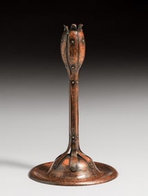 George H. Trautmann - Chicago Hammered Copper Candlestick c1910
