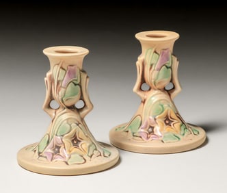 Roseville Morning Glory Candlesticks c1930s