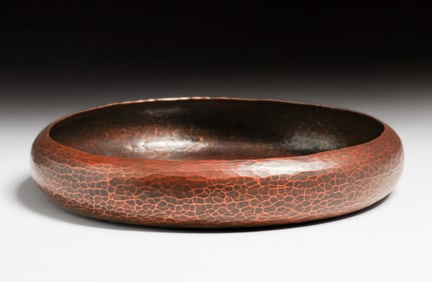 Early Dirk van Erp Hammered Copper Camelia Bowl c1909-1910