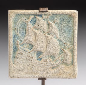 Marblehead Pottery Galleon Ship Tile c1910