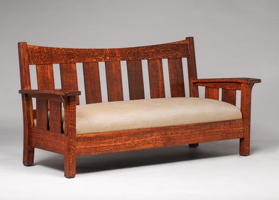 L&JG Stickley Bentarm Slatted Settle c1912-1915