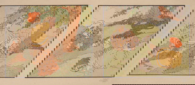 C.H. Congdon Children's Nursery Rhyme "Jack & Jill" Lithograph Print 1917