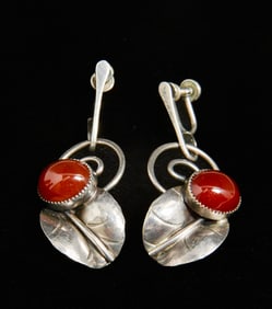 Arts & Crafts Period Sterling Silver & Carnelian Earrings c1910