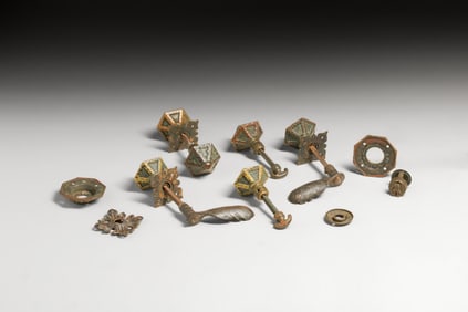 Arts & Crafts Period Hammered Copper & Brass Door Hardware Set c1910