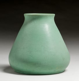 Teco Pottery #250 Matte Green Bulbous Vase c1910