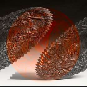 Antique Hand-Carved Mahogany Galleon Ship Panel c1920s