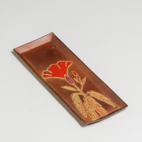 Arts & Crafts Hammered Copper & Enamel Pen Tray c1920s