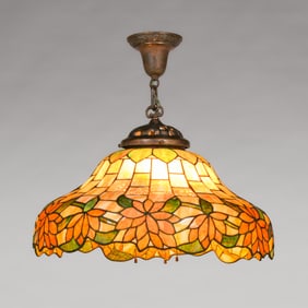 Arts & Crafts Period Leaded Glass Hanging Chandelier c1910