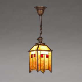 Arts & Crafts Period Hanging Leaded Glass Light c1910