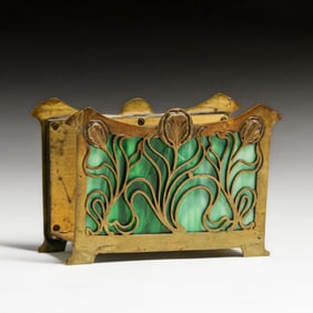 Bradley & Hubbard Brass & Slag Glass Letter Rack c1910s