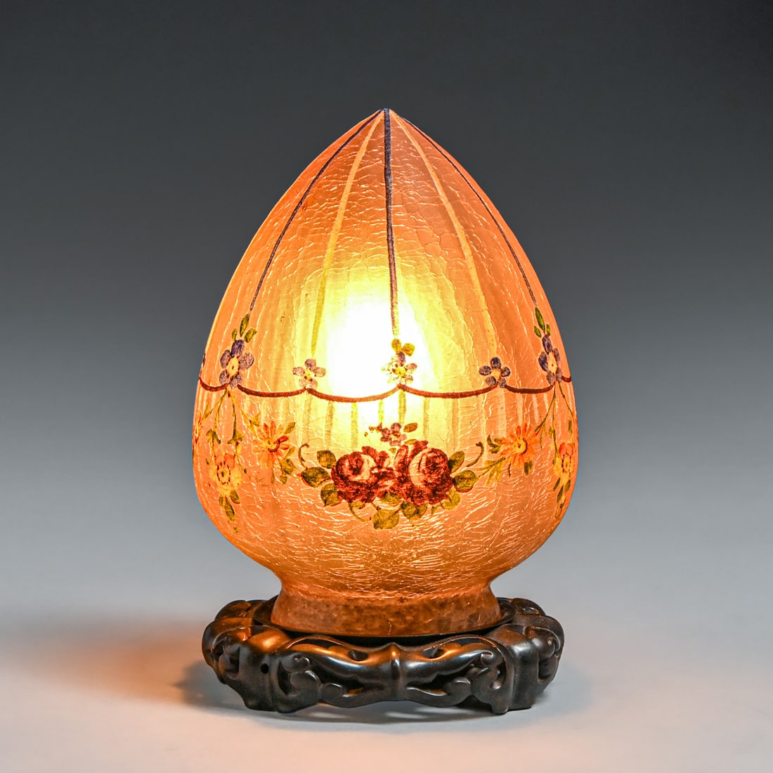Handel #7094 Obverse Painted Egg-Shaped Lamp c1910 (1 of 8)