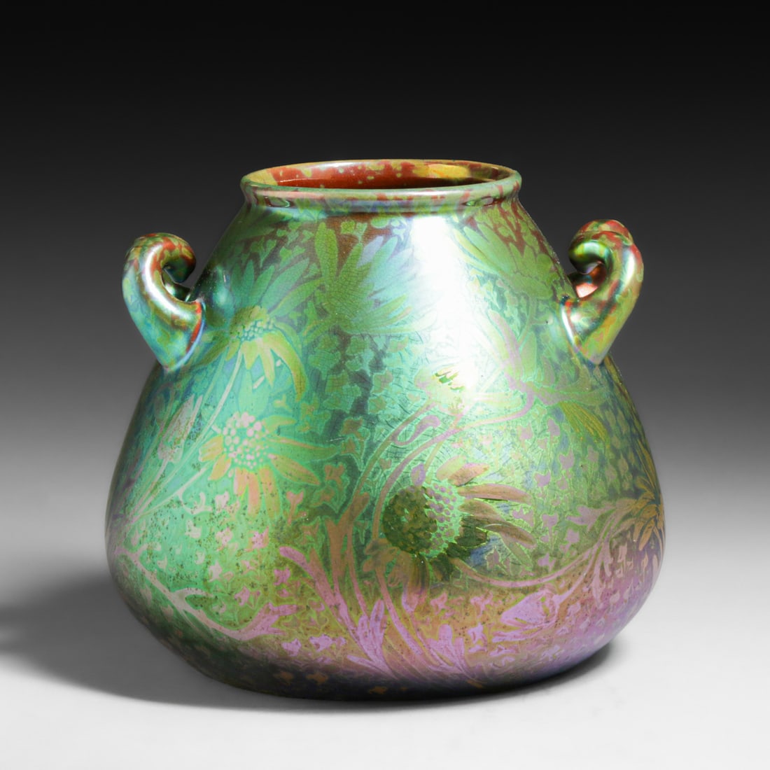 Large Weller Sicard Iridescent Bulbous Two-Handled Vase c1905 (1 of 6)