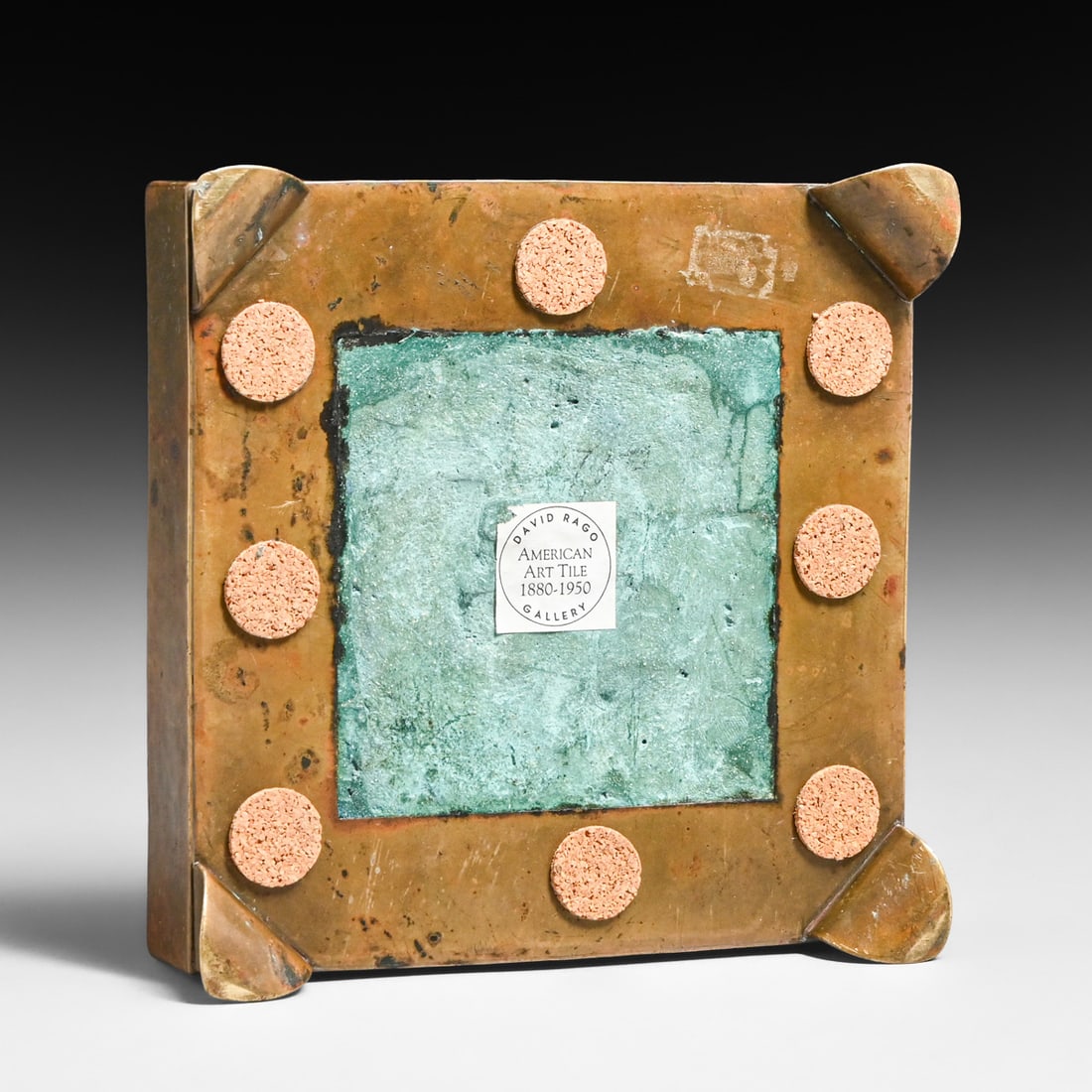 Grueby Faience Candlestick Tile Hammered Copper Trivet Frame c1905 - 4