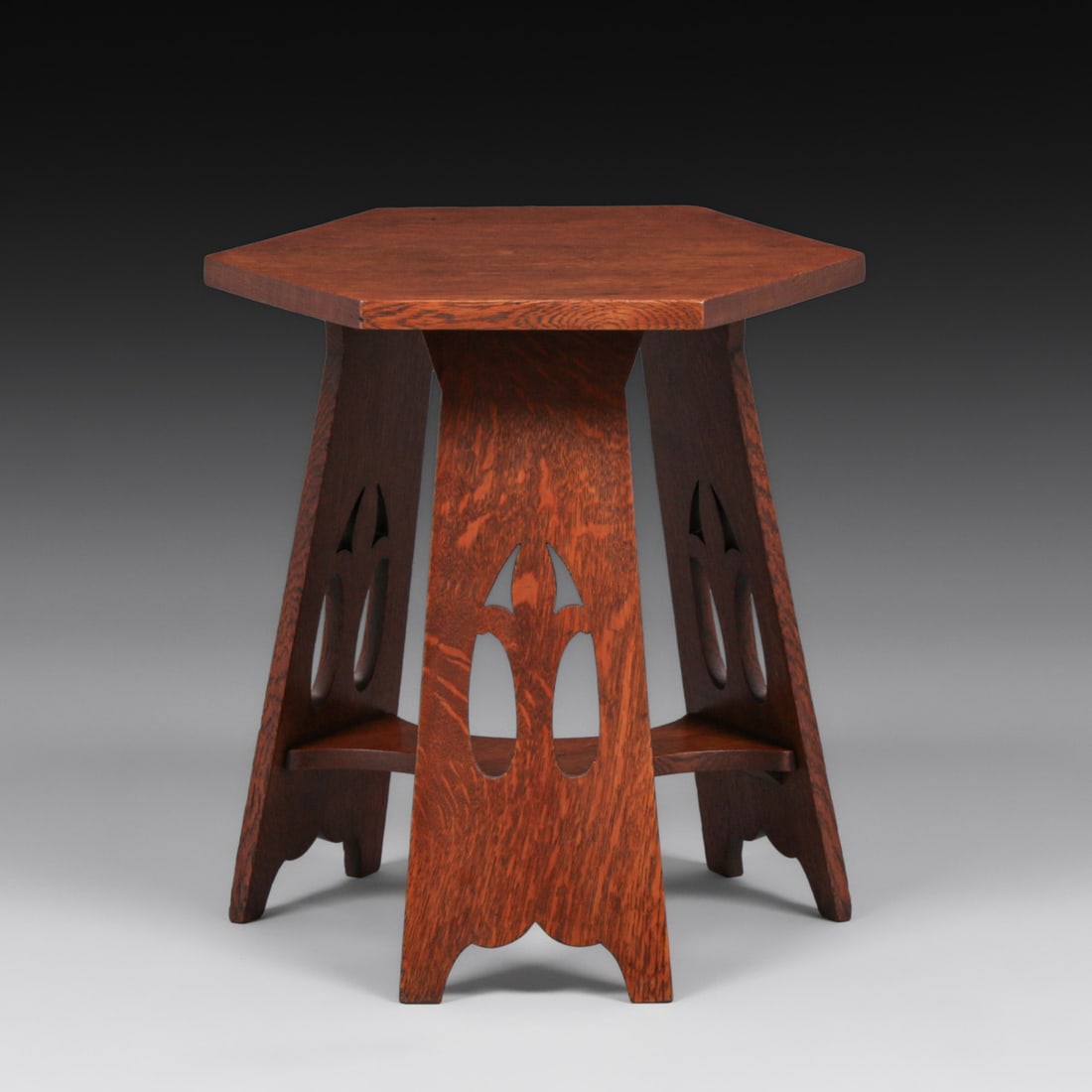 Early Stickley Brothers Cutout Hexagonal Taboret c1905: Early Stickley Brothers Cutout Hexagonal Taboret c1905. Unsigned. Very nicely refinished. 19"h x 18"d FREE NATIONWIDE SHIPPING Free Nationwide Shipping within the lower 48 states for all purchases at