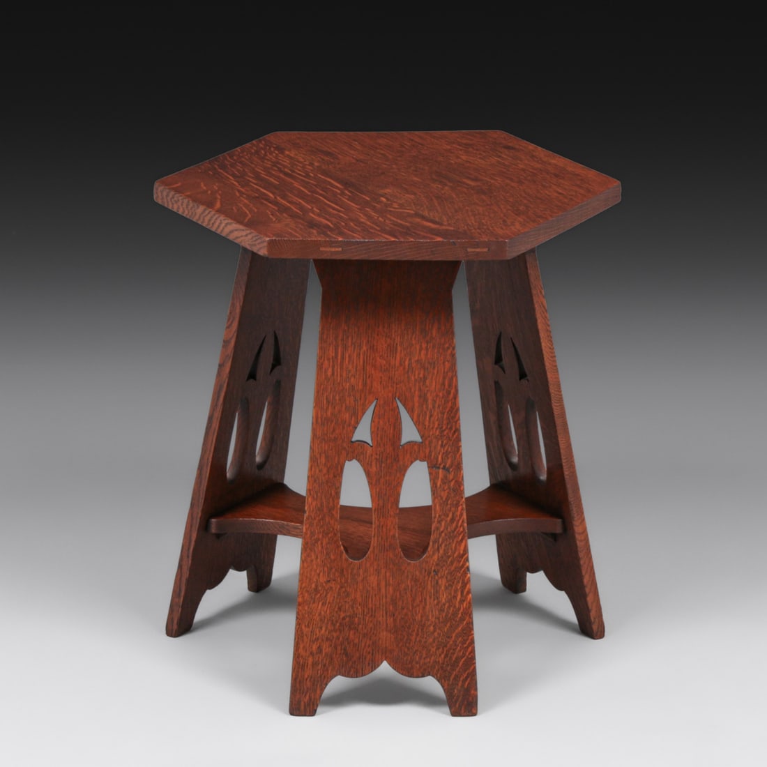 Early Stickley Brothers Cutout Hexagonal Taboret c1905 - 3