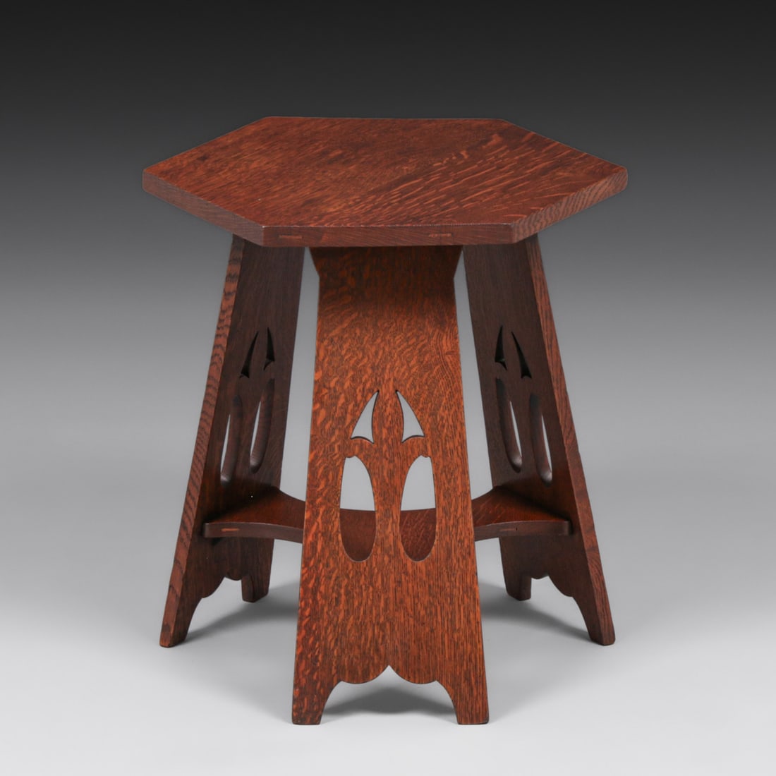 Early Stickley Brothers Cutout Hexagonal Taboret c1905 - 4