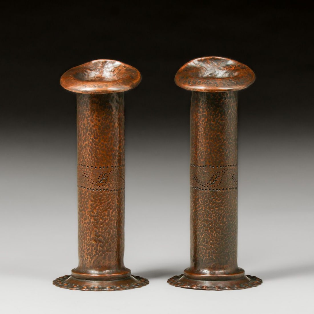 Chase Brass & Copper Co - Waterbury, CT Pair Hammered Copper Vases c1920s (1 of 11)