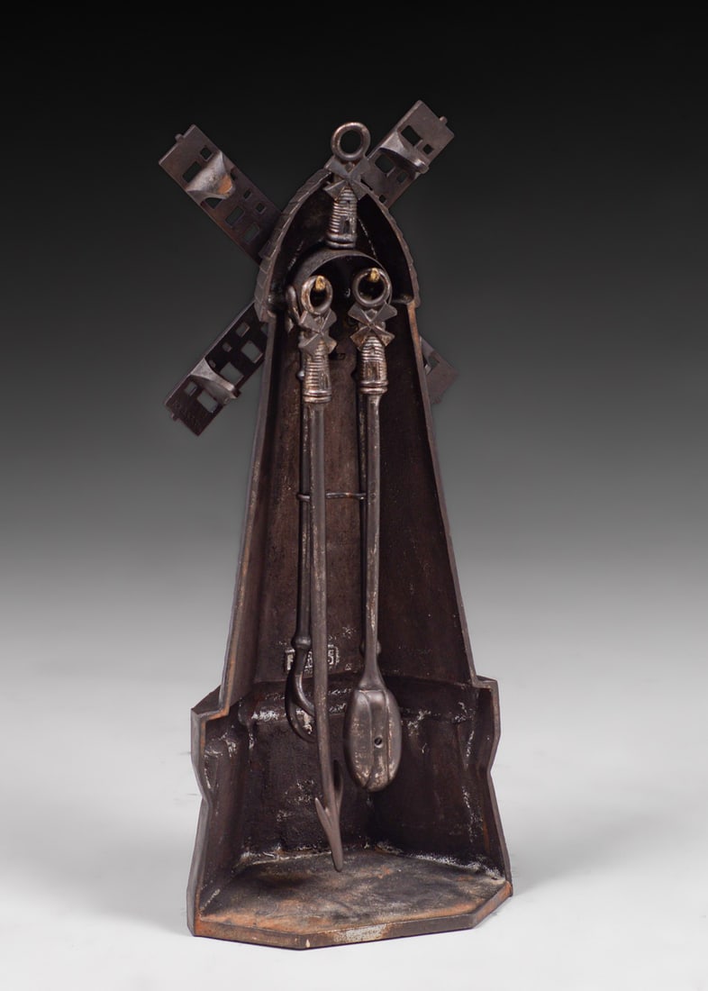 Dutch Windmill Cast Iron Fireplace Tool Set c1910 - 4