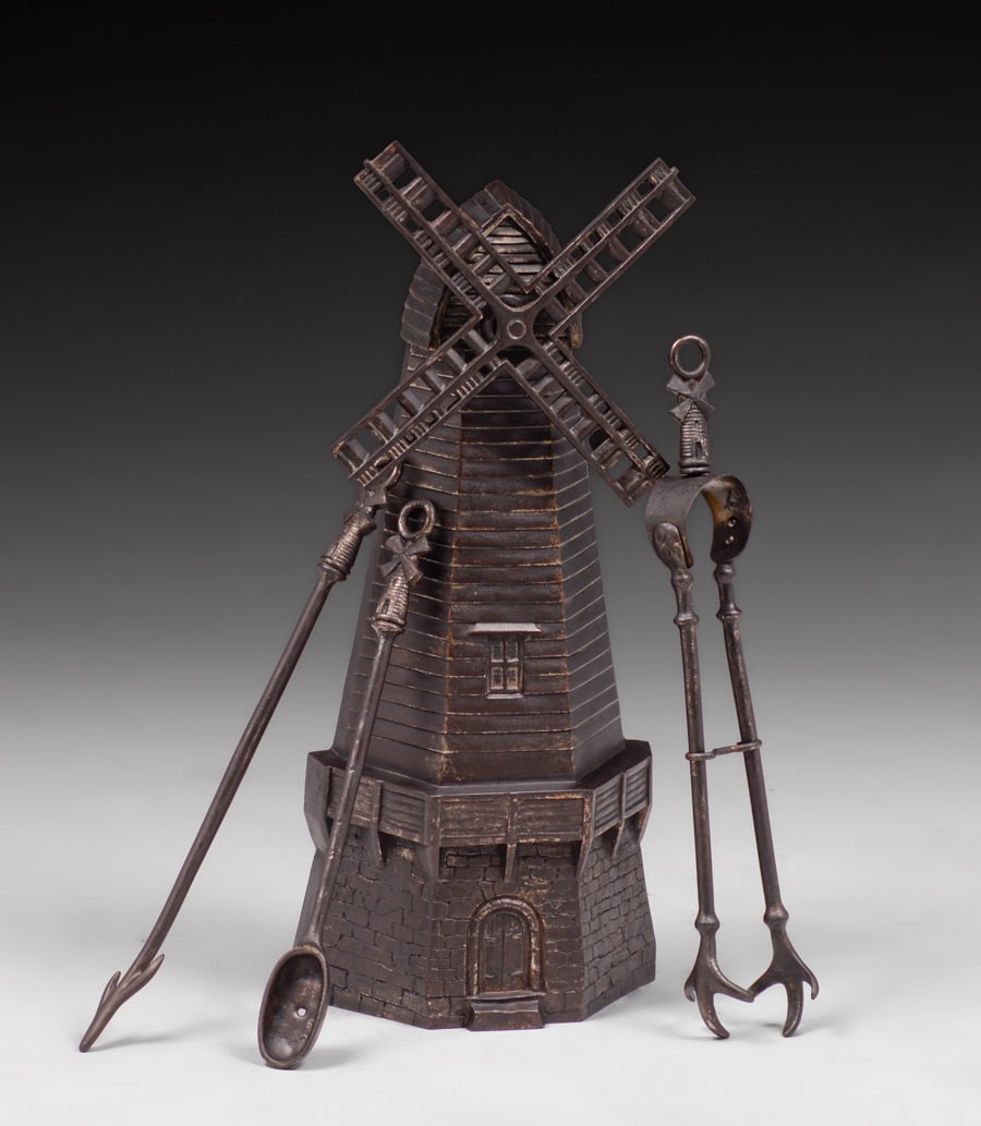Dutch Windmill Cast Iron Fireplace Tool Set c1910 - 5